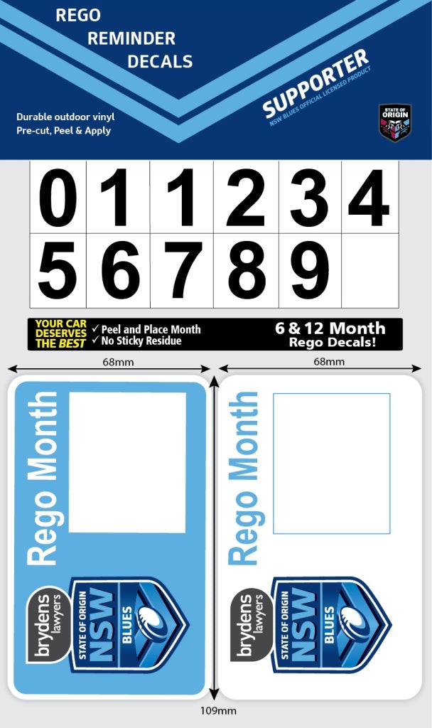 New South Wales Blues Rego Reminder Decals (2018)