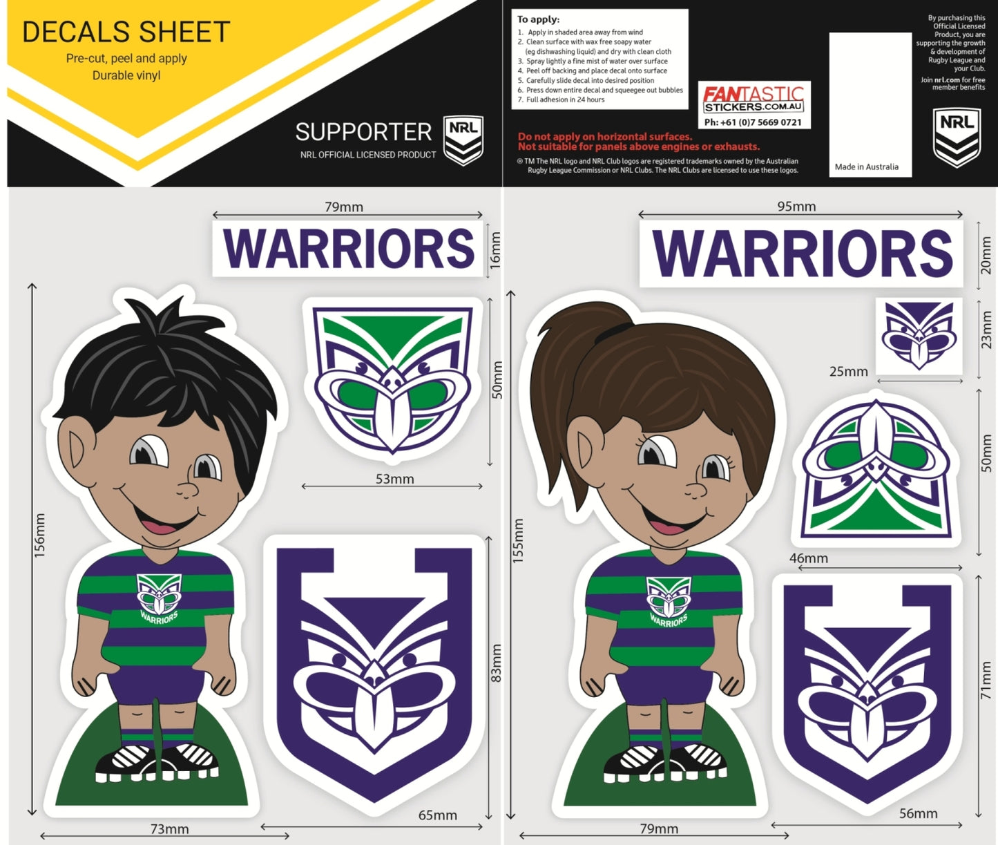 Warriors Boy/Girl Decals Sheet