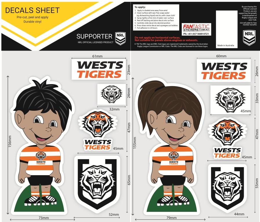 Wests Tigers Boy/Girl Decals Sheet