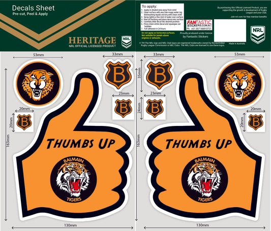 Balmain Tigers Thumbs Up Decals Sheet