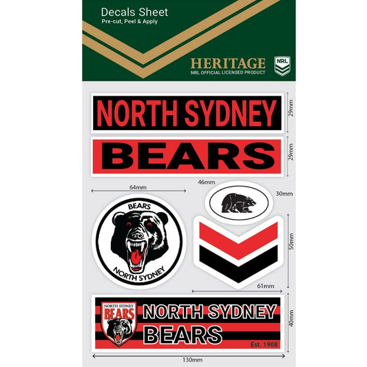 North Sydney Bears Wordmark Decals Sheet