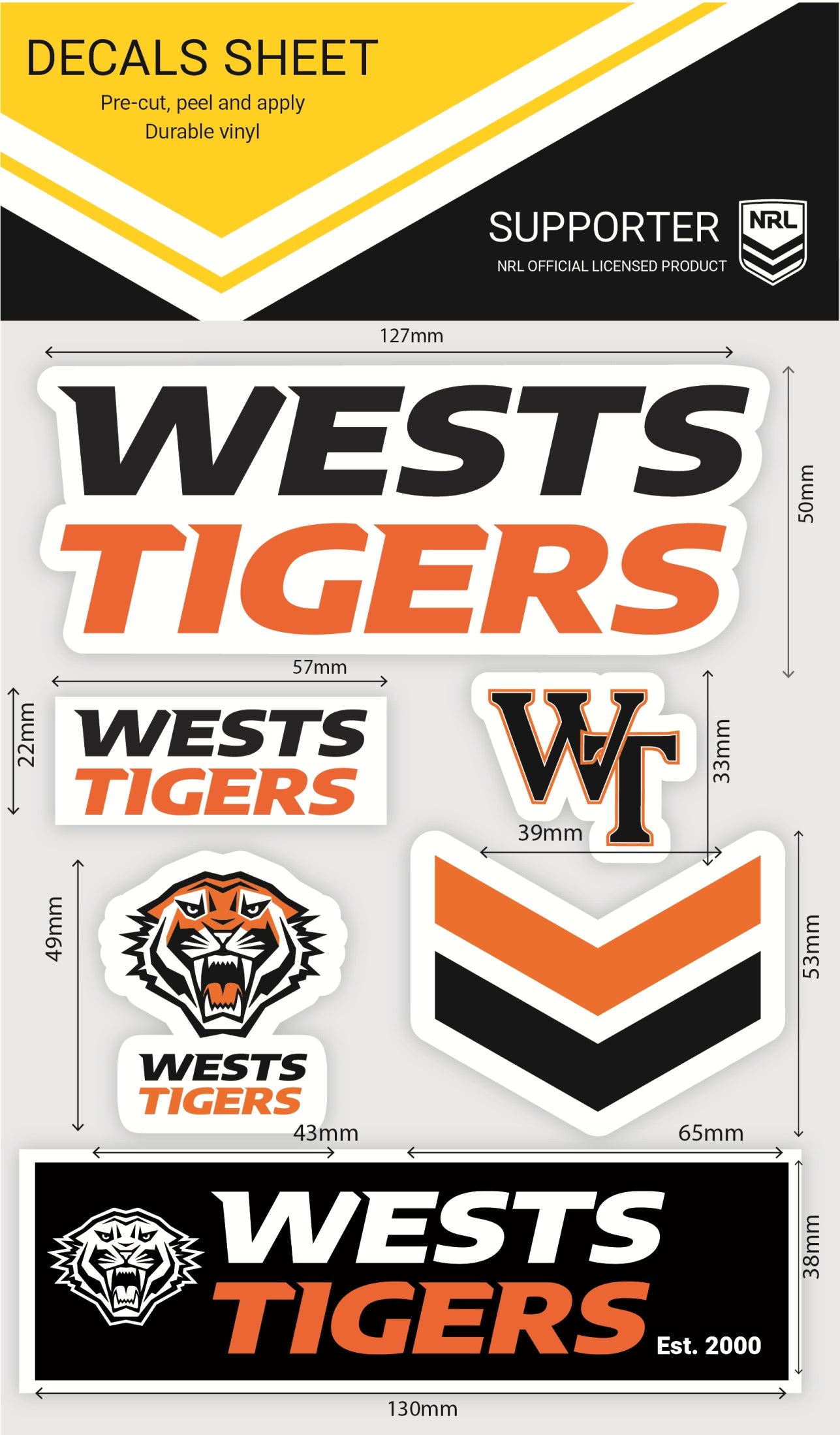Wests Tigers Wordmark Decals Sheet