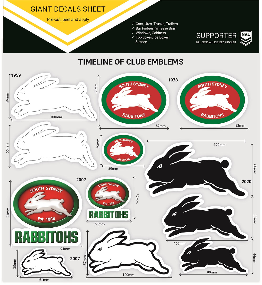 Rabbitohs Giant Decals Sheet – FANtastic Stickers
