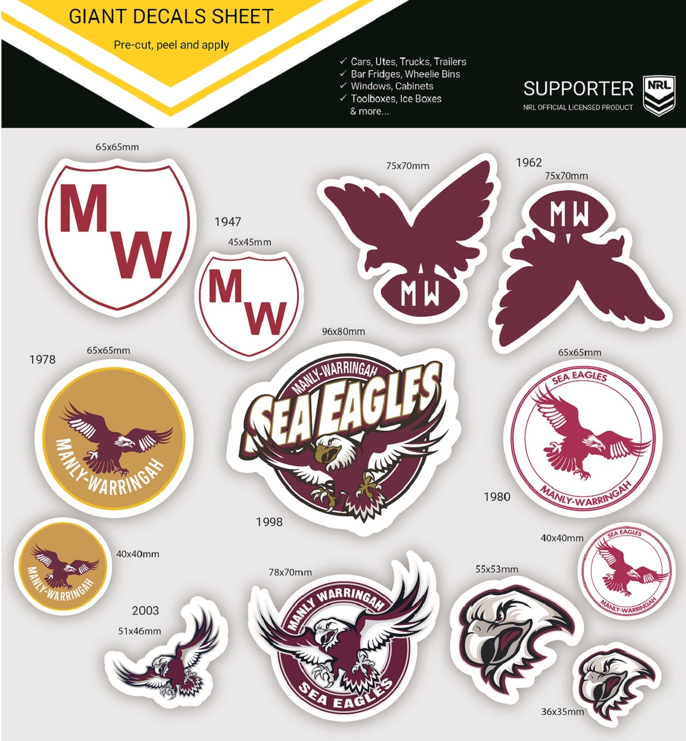 Sea Eagles Giant Decals Sheet – FANtastic Stickers