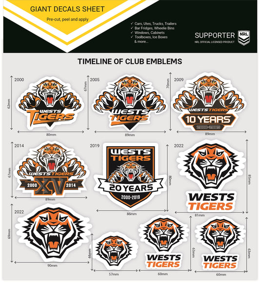 Wests Tigers Giant Decals Sheet