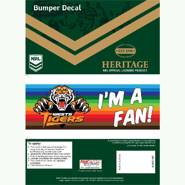 Wests Tigers Heritage Bumper Decal