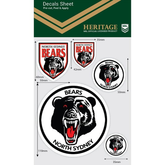 North Sydney Bears Heritage Decals Sheet