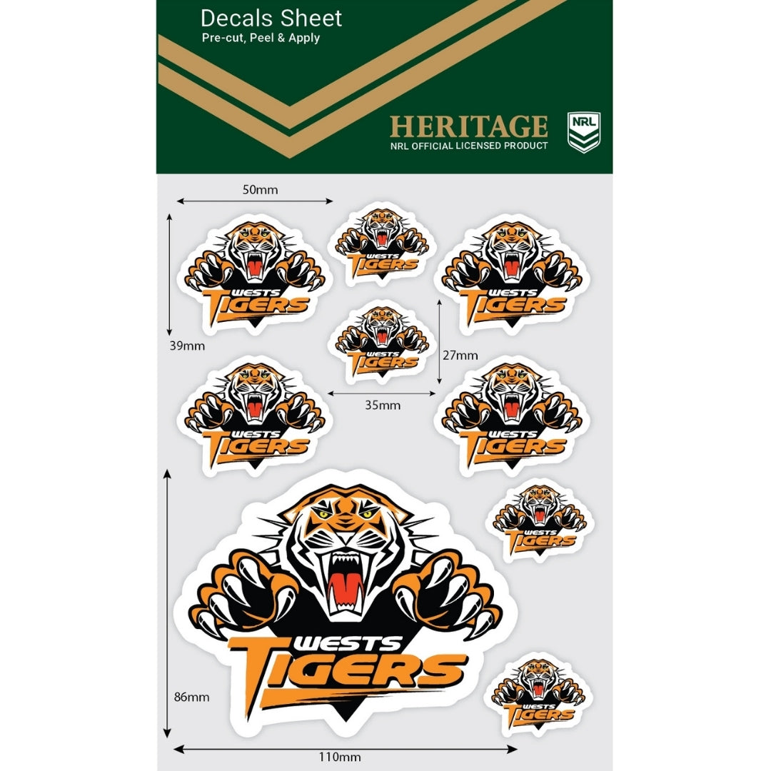 Wests Tigers Heritage Decals Sheet