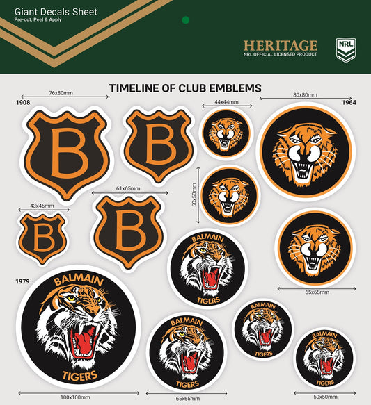 Heritage Balmain Tigers Giant Decals Sheet