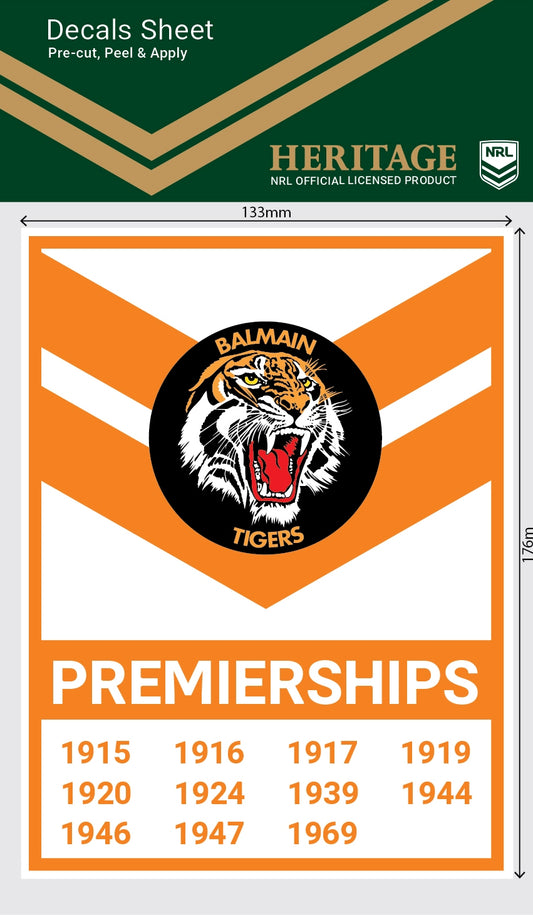 Balmain Tigers Premiership Years Decal