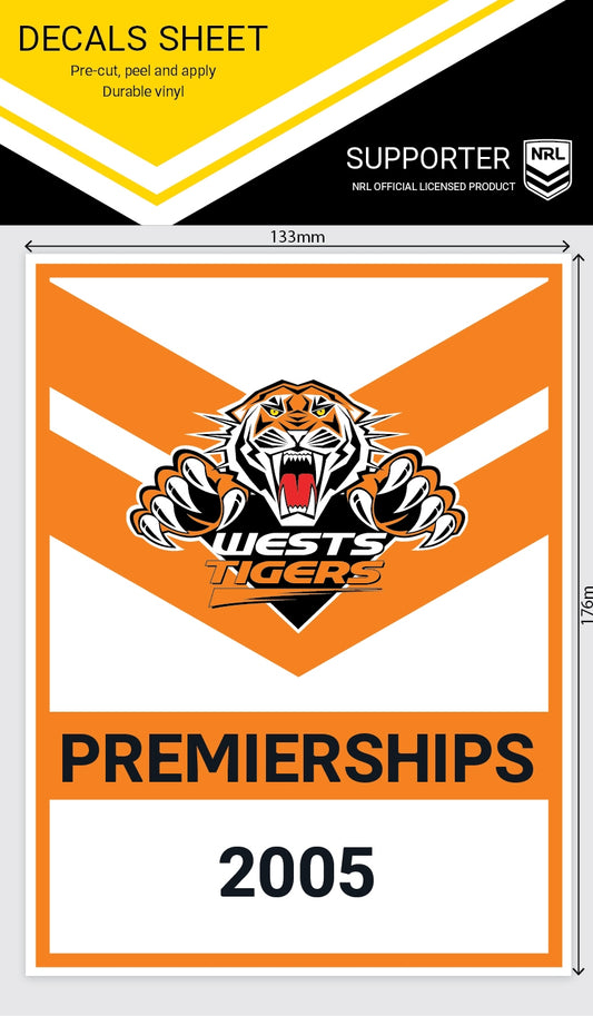 Wests Tigers Premiership Years Decal