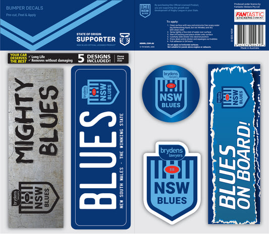 New South Wales Blues  Bumper Decals Sheet - Set of 5